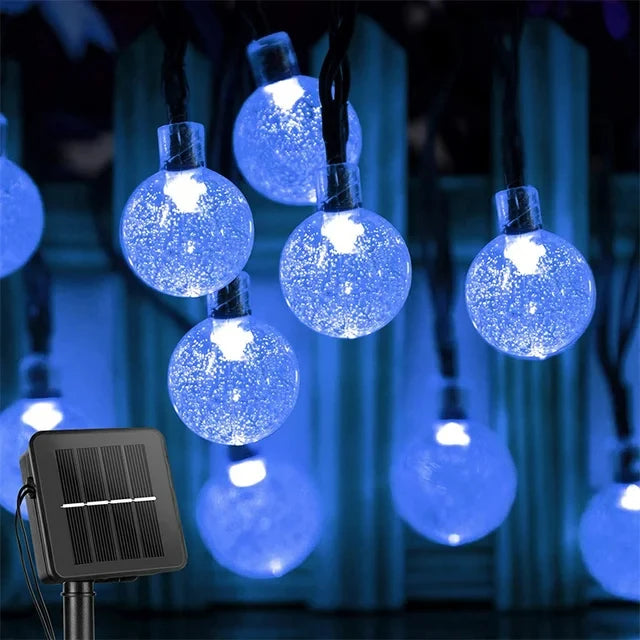 Luzes de Natal solares com bolas de cristal LED, 10 metros, à prova d'água, para decoração de Natal, casamentos, jardins, gramados e árvores. Ideal para decoração externa.