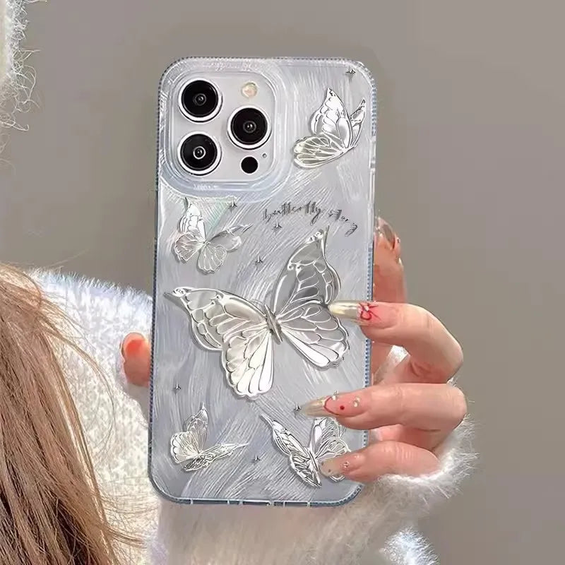 Capa de celular borboleta prateada para Huawei Honor 90 8X 9X 80 70 50 X7 Y9S Y9 Prime 2019 PSMART 2021. Capa à prova de choque.