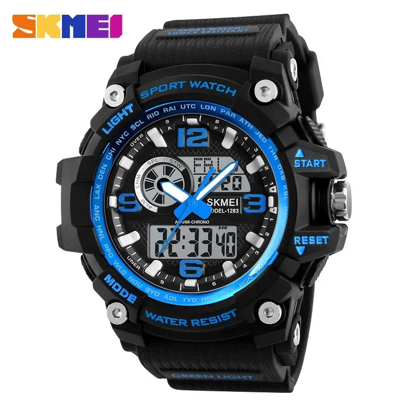 SKMEI 1283 Quartz Digital Watch Men Military Waterproof Sports Mens Watches Luxury Brand Reloj two Time Electronic Wristwatches
