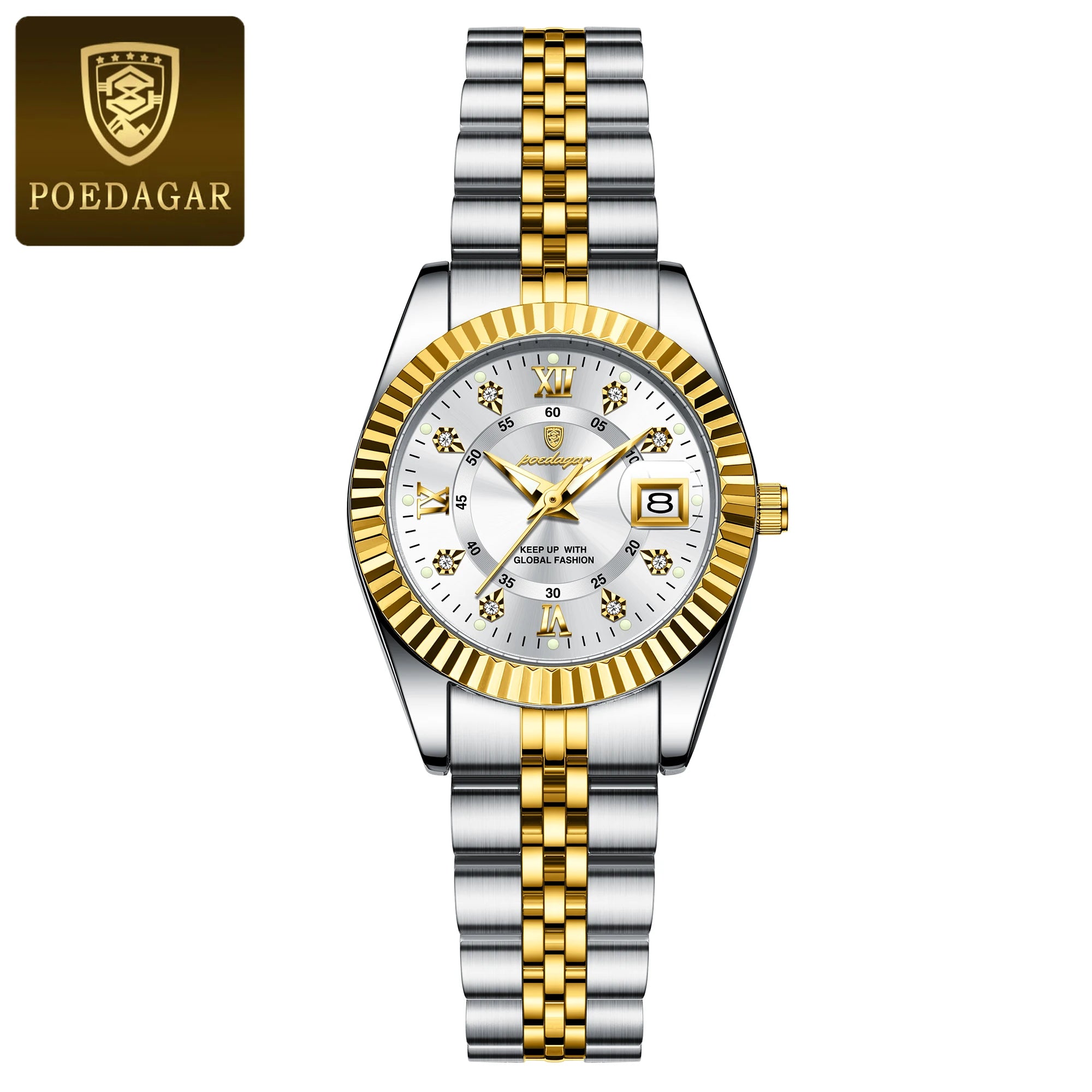 Relógio feminino de luxo POEDAGAR, à prova d'água, em aço inoxidável, com mostrador luminoso e data. Relógio de quartzo elegante e moderno para mulheres.