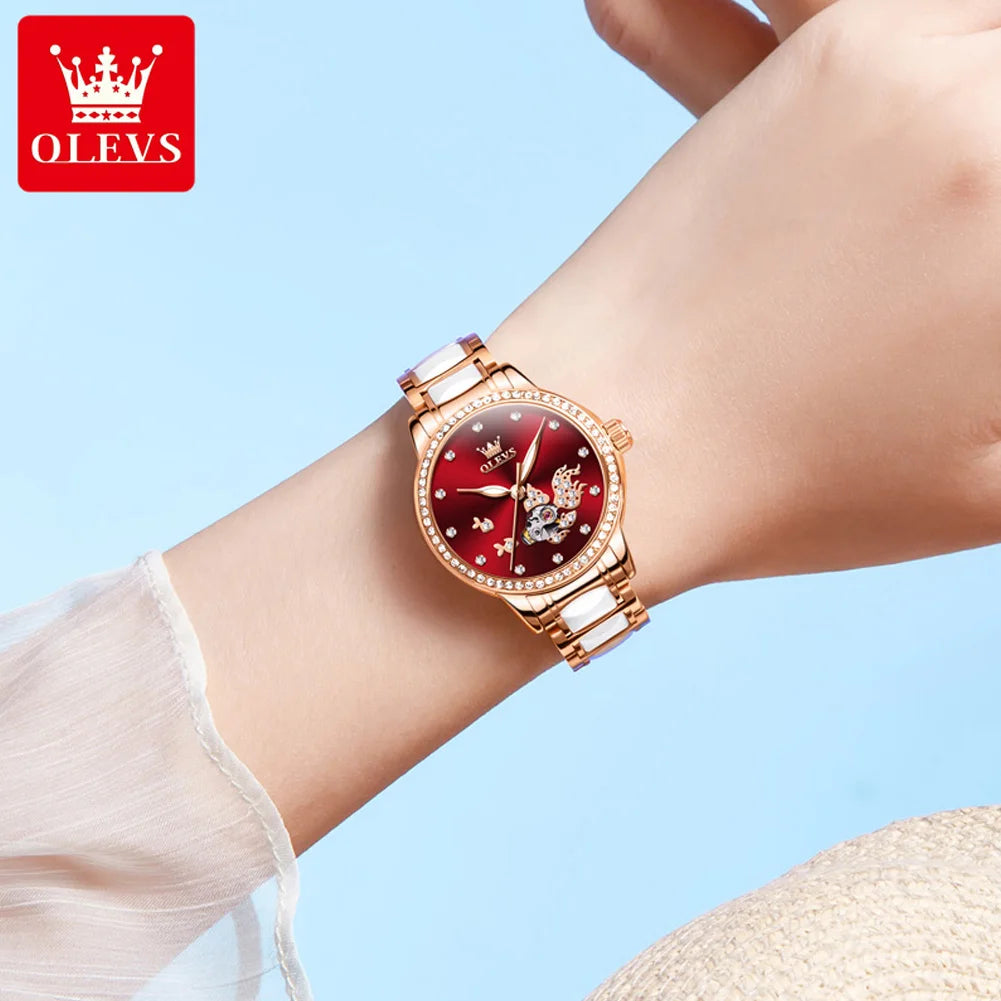 OLEVS Relógio Feminino Automático Mecânico em Aço Inoxidável – Resistente à Água 3 Bar