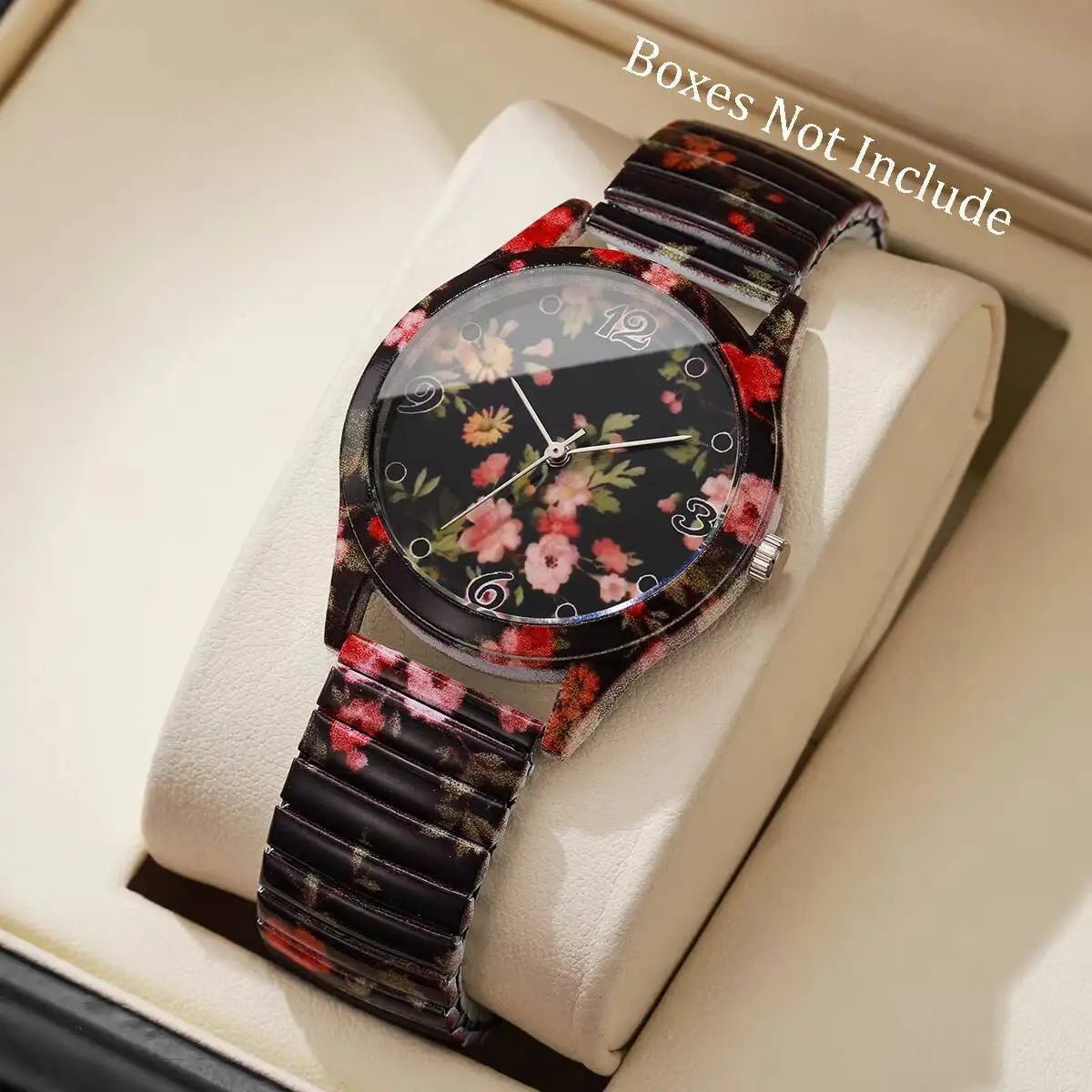 Relógio Feminino com Estampa Floral e Pulseira Elástica – Quartzo Fashion