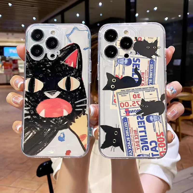 Capa para Samsung Galaxy A56 A55 A54 A35 A36 A26 A16 A15 A14 A34 A53 S25 S24 S23 Ultra Plus S20 S21 S24 FE com desenho fofo de gato