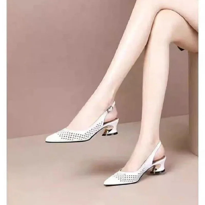 Sapatos Femininas Women Cute Pointed Toe Beige Spring & Summer Slip on Stiletto Heel Shoes Lady Cool Comfort Stylish Pumps E1361