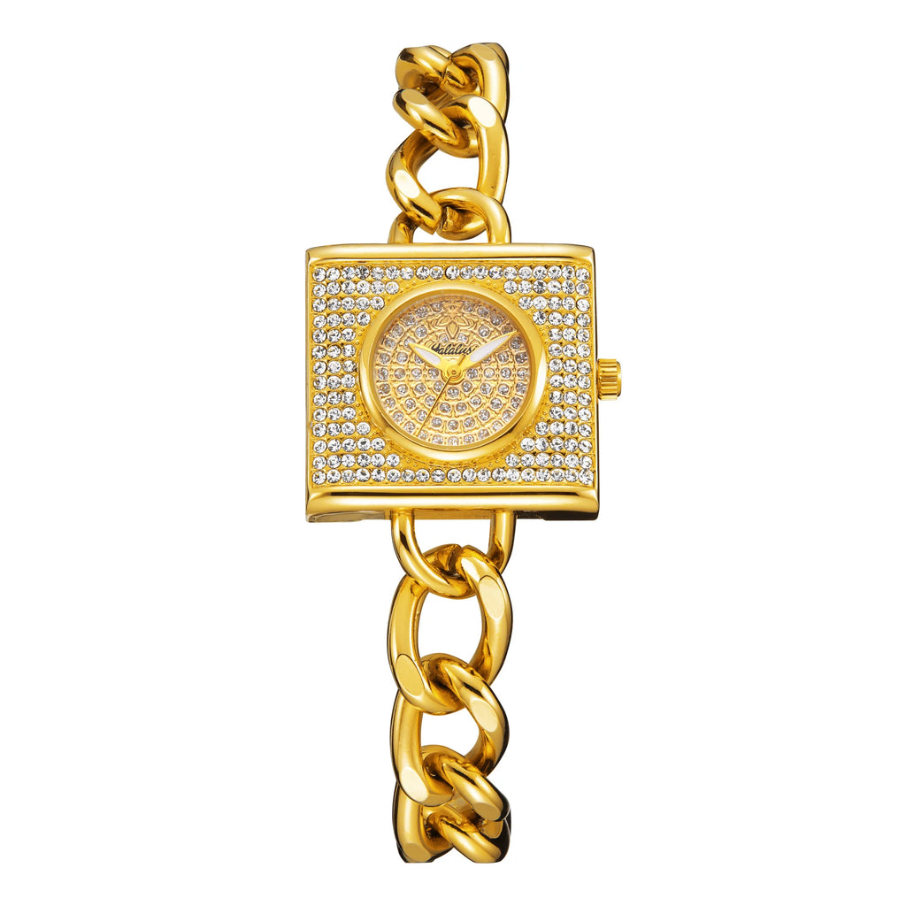 YaLaLuSi Relógio Feminino de Luxo com Cristais e Diamantes – Banho Iônico a Vácuo