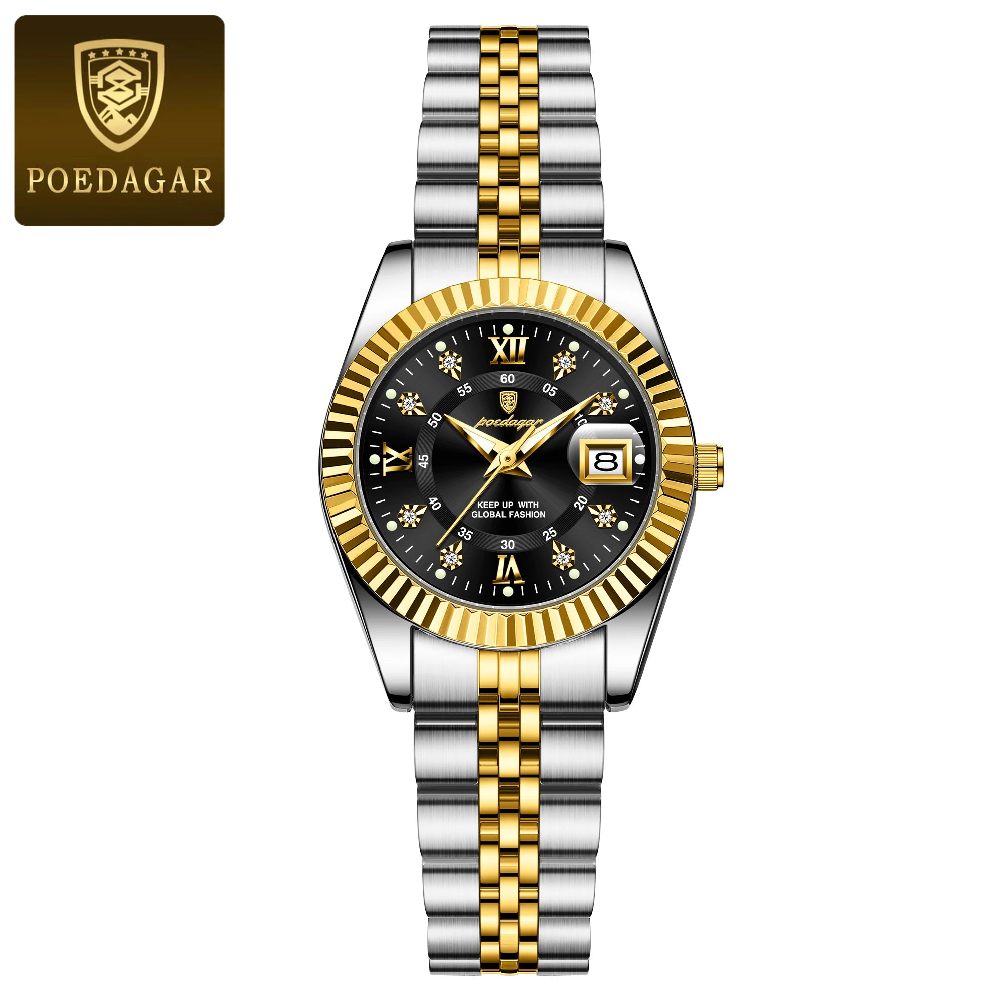 Relógio feminino de luxo POEDAGAR, à prova d'água, em aço inoxidável, com mostrador luminoso e data. Relógio de quartzo elegante e moderno para mulheres.