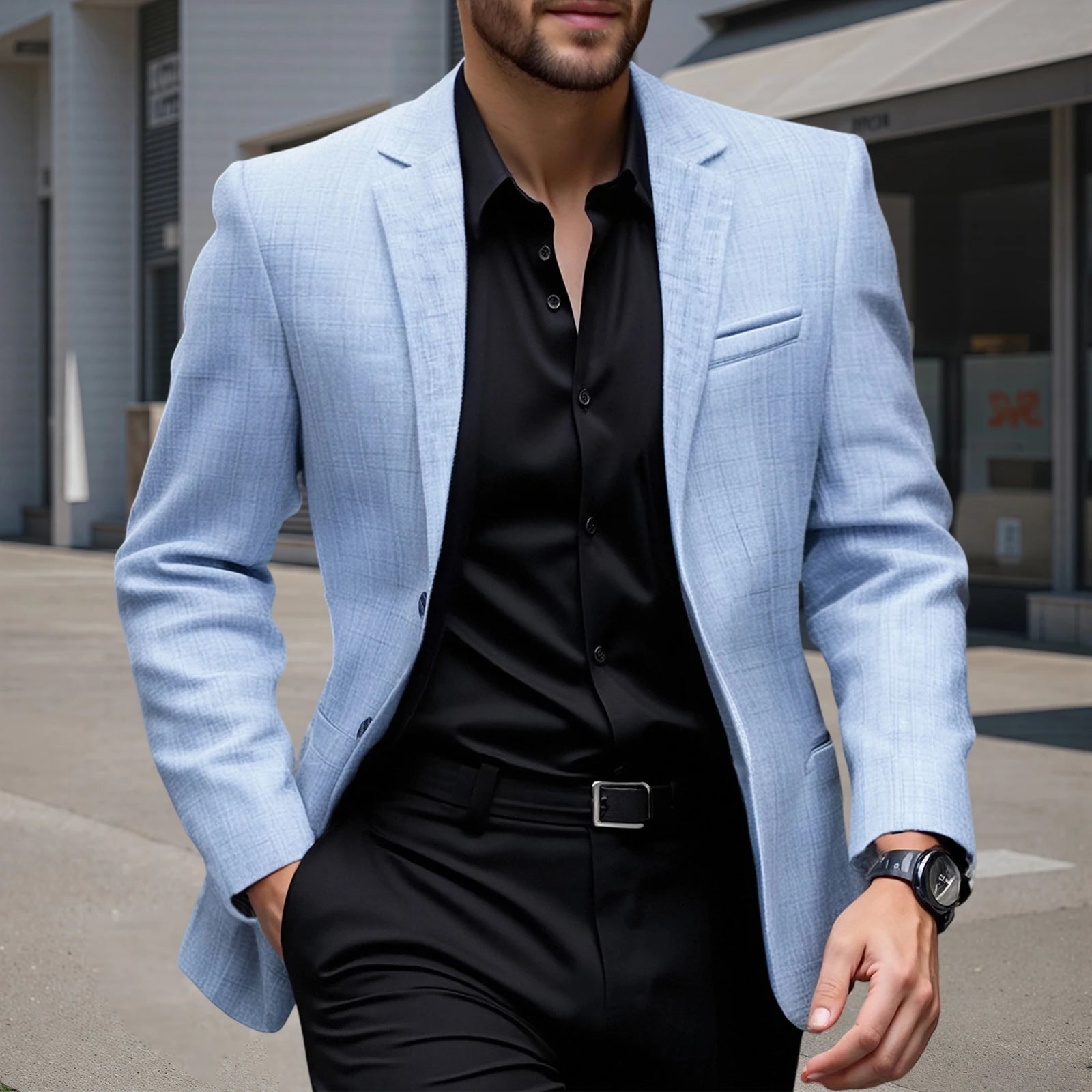 Men s Casual Blazer Single Button Stylish Solid Lapel V Neck Long Sleeve Sport Coats for Spring and Fall