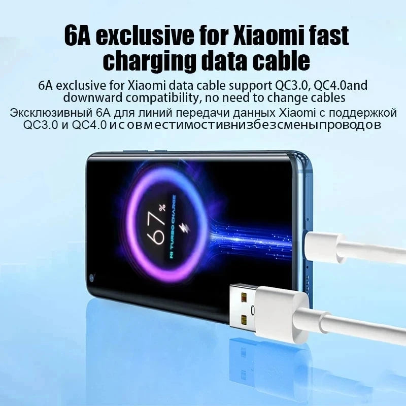 Carregador ultrarrápido de 67W e 6A com plugue americano para Xiaomi 10T, 11, 12 Lite, 13T, Redmi Note 10, 11T, 12T, 13, POCO X4, X5 e F5. Cabo de carregamento USB tipo C.