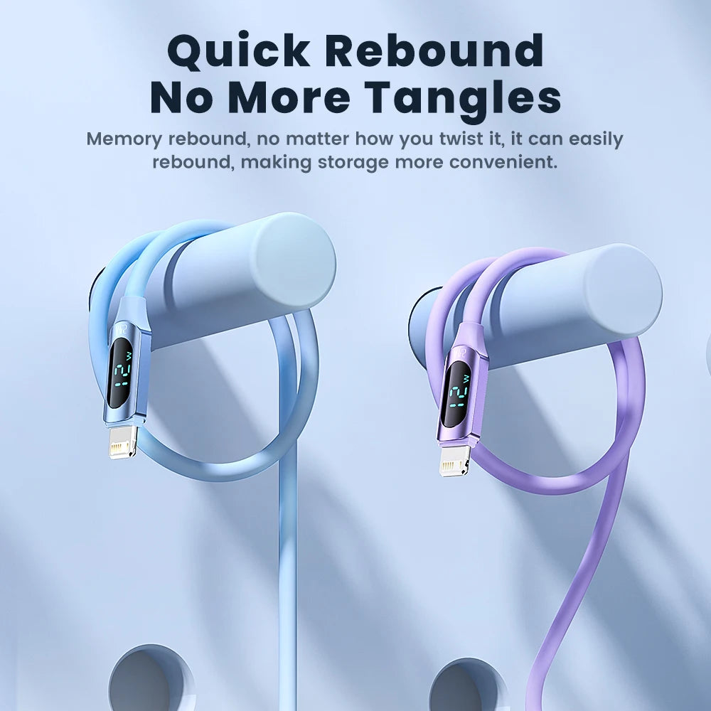 Cabo USB Toocki 2.4A para iPhone 12 13 14 Pro Max X XR Xs SE 7 8 Plus, USB para Lightning, carregamento rápido, cabo digital com tela para iOS