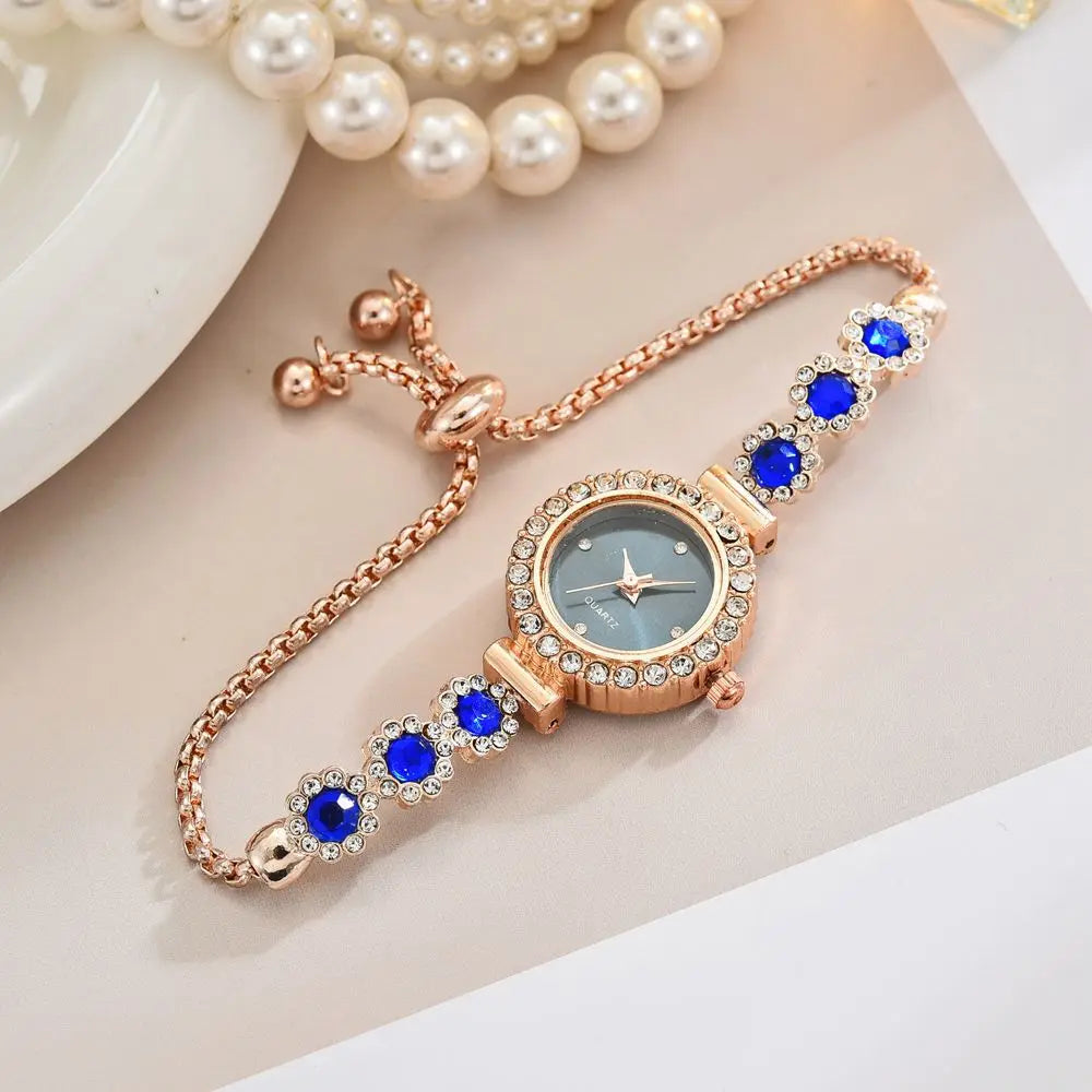 Elegant Women Watches Fashion Rhinestone Flowers Bracelet Ladies Quartz Wristwatch Reloj Mujer Girls Clock Gift