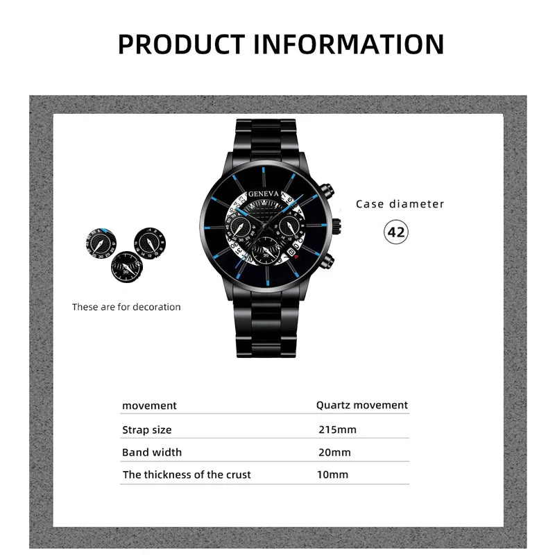 Fashion Mens Stainless Steel Watches Luxury Quartz Wristwatch Calendar Men Business Casual Leather Bracelet Watch