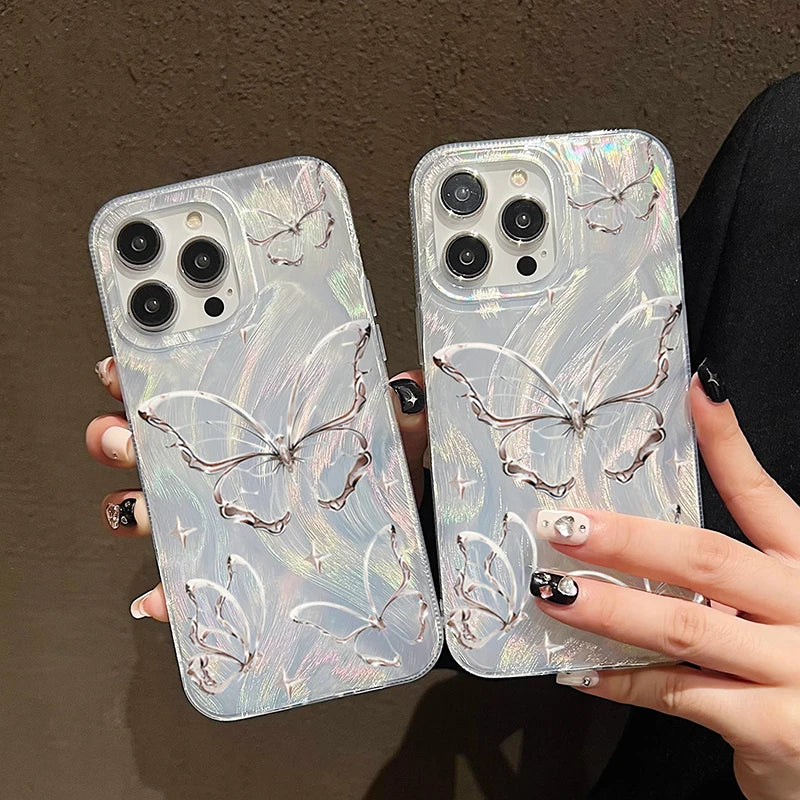 Capa de celular borboleta prateada para Huawei Honor 90 8X 9X 80 70 50 X7 Y9S Y9 Prime 2019 PSMART 2021. Capa à prova de choque.