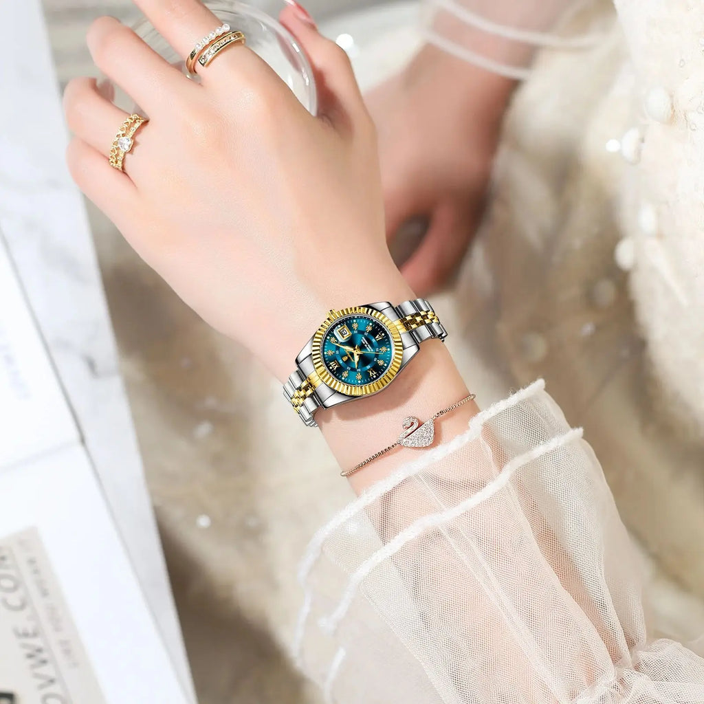 Relógio feminino de luxo POEDAGAR, à prova d'água, em aço inoxidável, com mostrador luminoso e data. Relógio de quartzo elegante e moderno para mulheres.
