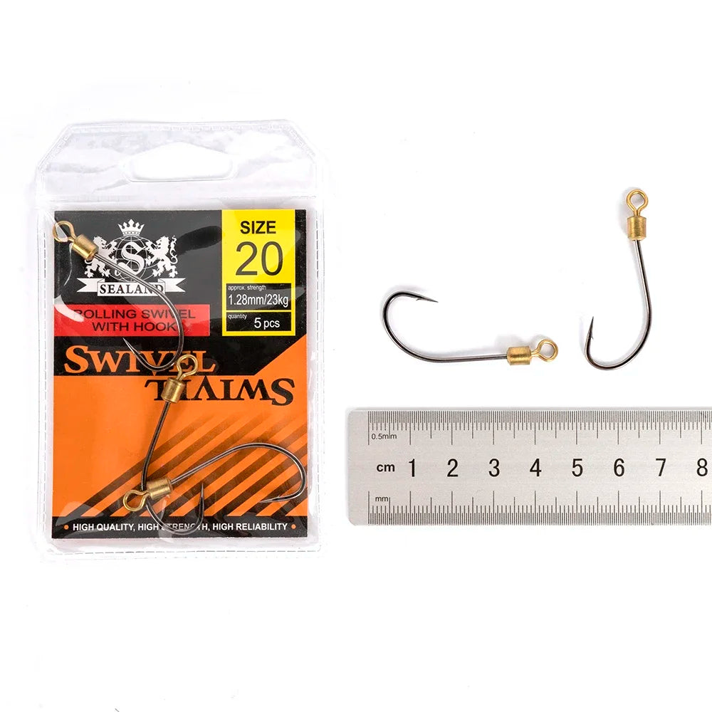Conjunto de 10 anzóis de pesca com rolamento giratório, anzol circular simples, anzol de aço carbono de alta resistência com farpa para pesca de carpa, para uso em pesca marítima.