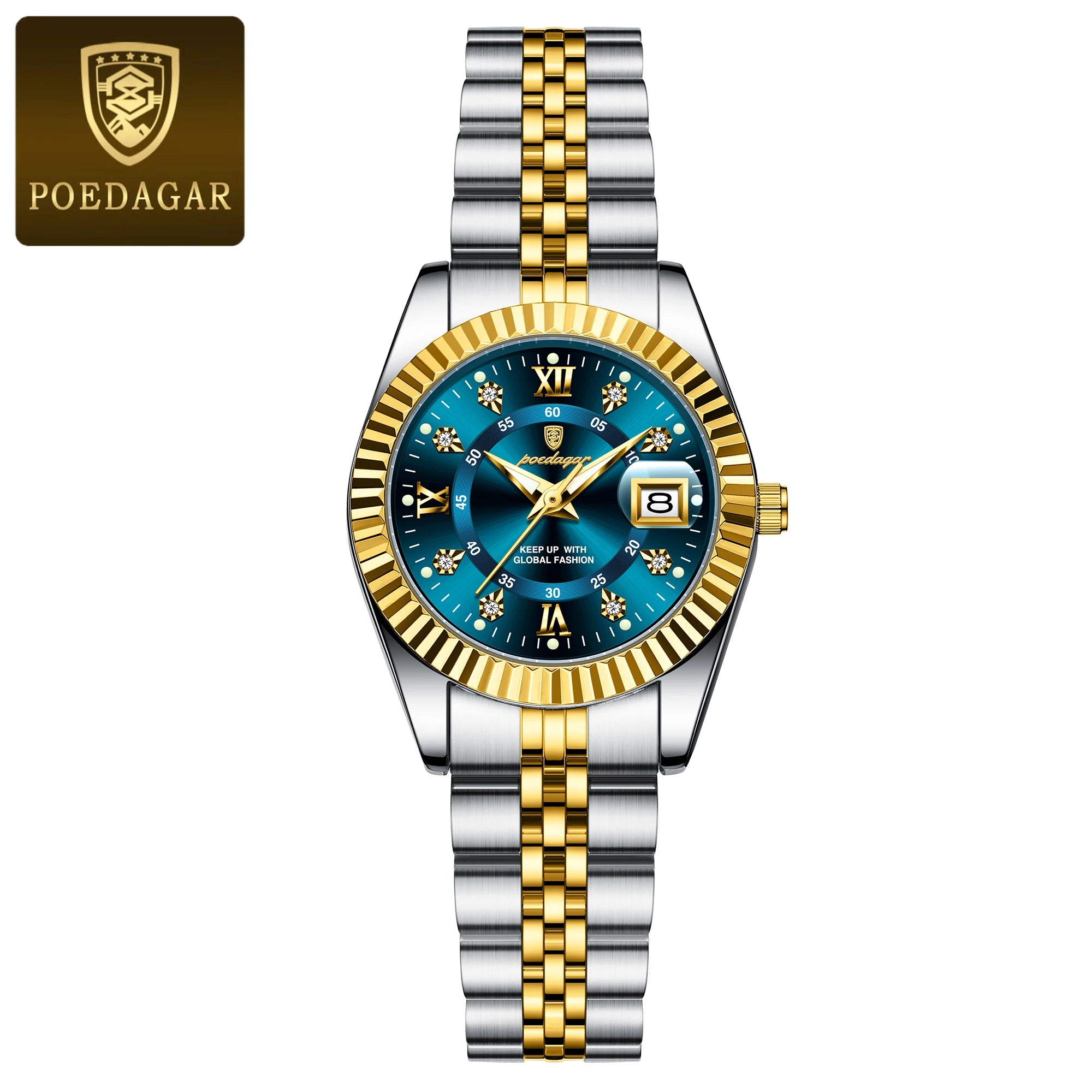 Relógio feminino de luxo POEDAGAR, à prova d'água, em aço inoxidável, com mostrador luminoso e data. Relógio de quartzo elegante e moderno para mulheres.